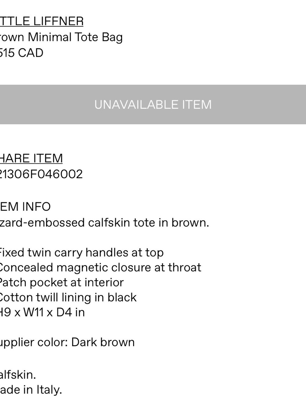 LITTLE LIFFNER Brown Minimal Tote - Picture 7 of 7